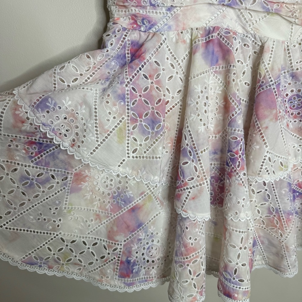 NWT Gianni Bini Christa Eyelet Tiered Pastel Mini Dress Pink Purple Size 8 - Picture 5 of 13